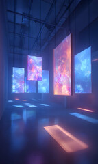 Poster - Immersive installation of nebula screens showcases digital art in a gallery like space with creative illumination