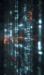 Poster - Futuristic urban landscape shimmering with a matrix of luminous details and abstract city lights in the night