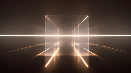 Poster - Abstract geometric art with transparent cube shapes and glowing lines creating tunnel effect