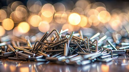 Leinwandbilder - A Pile of Shiny Metal Fasteners Against a Background of Warm Lights