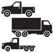 © Abdur Razzak ID: #52 - Outline Drawings of Different Types of Trucks, Black Silhouettes of Delivery Trucks and Flatbed, Black Silhouette Truck Icons Variety