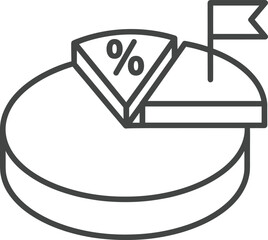Fototapete - 3D pie chart line icon with a percentage slice and a flag marker