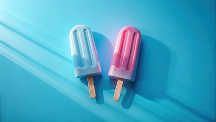 Poster - Summertime Treats Two Frozen Popsicles on a Blue Background Basking in Sunlight