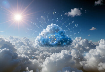 Poster - Cloud Computing Concept Depicted with Digital Connections in Blue Sky.