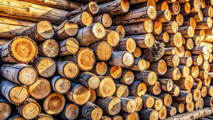 Poster - A Stack of Sunlit Logs, Displaying the Natural Beauty and Texture of Wood, Ready for Various Uses in Construction, Crafts, or Fuel