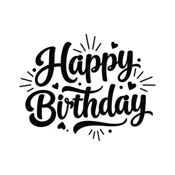 Classic Happy Birthday Hand Lettered Typography with Heart and Burst Accents