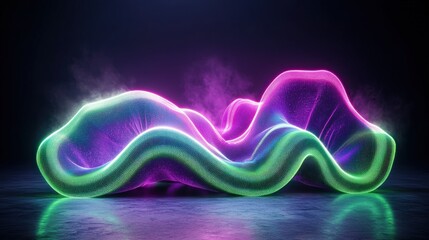 Aufkleber - Abstract neon waves flowing with vibrant purple green glowing light on dark background artistic design