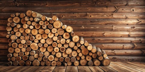 Poster - A Rustic Arrangement of Stacked Wood Logs Against a Wooden Wall