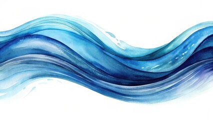 Poster - Abstract Watercolor Ocean Wave Design Serene Blue Hues Flowing in Gentle Undulations on White Background