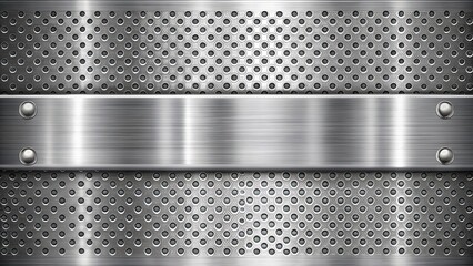 Aufkleber - Sleek Brushed Metal Panel with Perforated Sheet Background Featuring Central Polished Strip and Rivets