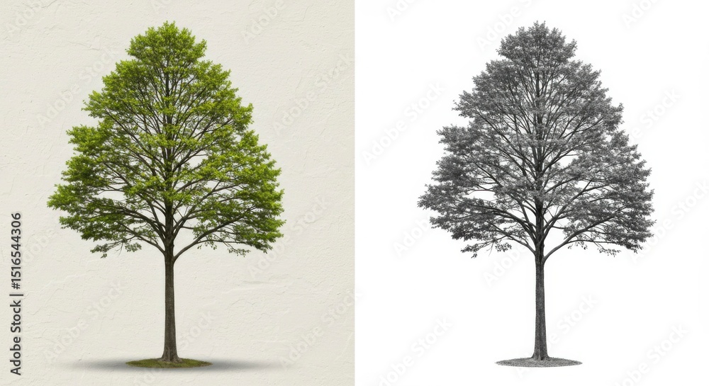Vivid, full-color tree contrasts with a grayscale version, showcasing ...