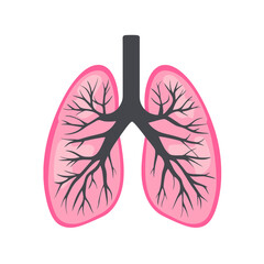 Poster - Simple flat cartoon lung icon with detailed branching structure for educational purposes and health awareness
