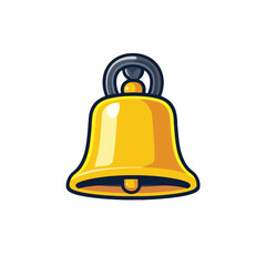 Poster - Simple flat cartoon notification bell icon designed in 2D style, featuring a bright yellow color and isolated on a clean background