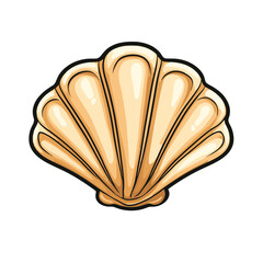 Poster - Scallop shell icon featuring a simple flat cartoon design for artistic and decorative use