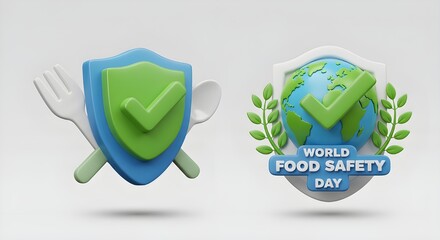 unique 3d logo design for world food safety day, isolated on a white background