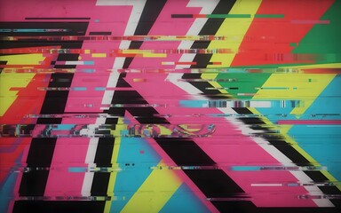 Aufkleber - Abstract Glitch Art with Bold Colors and Geometric Shapes for Modern Design