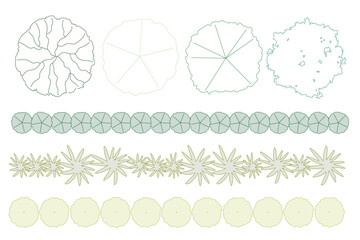 Poster - architecture drawing plant tree top view, Includes greenery, bushes, for landscape plan and architecture layout drawing, elements for environment and garden