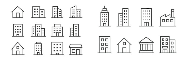 Poster - Variety of building outlines showcasing urban architecture and different structures in a city environment