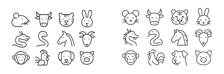 Poster - Collection of simple animal doodles featuring various species in a playful arrangement