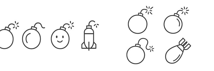 Poster - Different types of bombs and rockets illustrated in a simple line art style