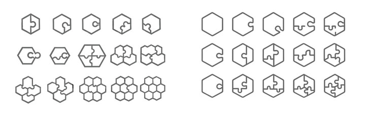 Poster - Shapes arranged in a grid showing various hexagonal and puzzle piece designs for a geometric study