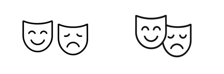 Poster - Different expressions represented by masks showcasing joy and sadness in a minimalistic style