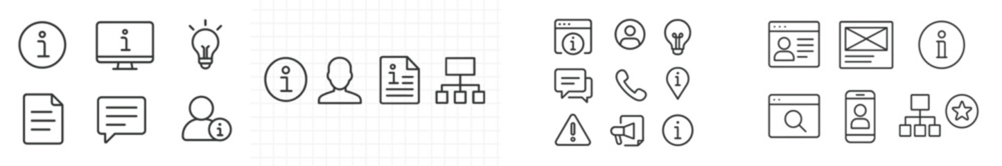 Fototapete - Collection of simple icons representing information, communication, and digital tools for various applications