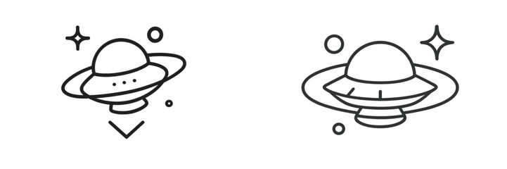Poster - Alien spacecraft illustrations with distinct designs and details in simple black line art