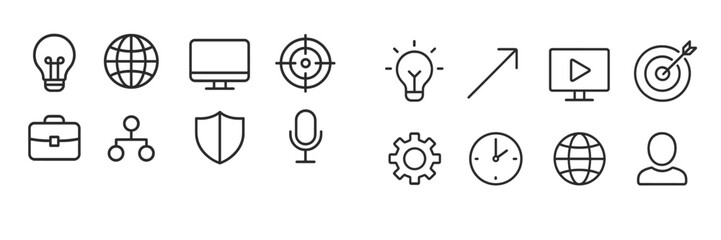 Aufkleber - Icons representing various concepts such as innovation, technology, business, and communication suitable for digital projects