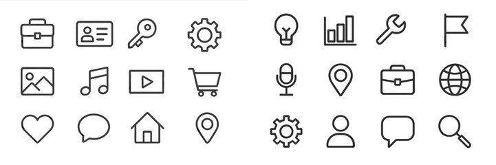 Aufkleber - Collection of minimalist icons depicting various concepts and activities in a clean layout on a white background