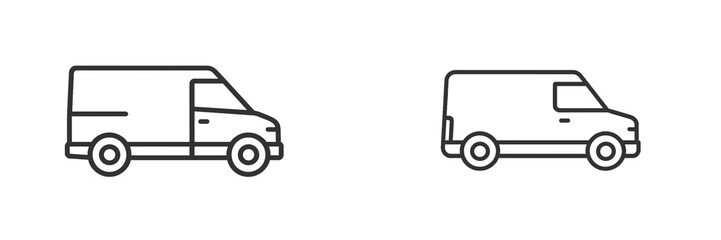 Poster - Delivery vans in simple line art style showcasing different angles and designs for transport illustration