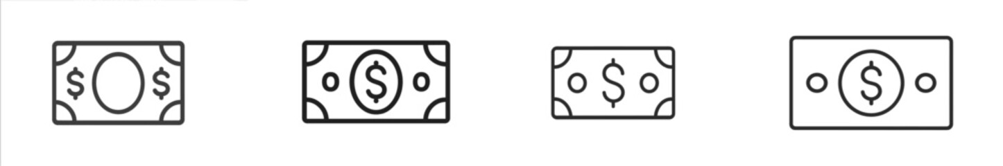 Poster - Various styles of dollar banknotes illustrated in simple line art format in black and white
