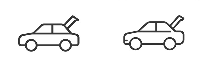 Poster - Outline sketches of two cars, one with an open trunk, illustrating different states for a concept design