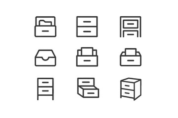 Fototapete - Collection of line art drawer icons representing various types of storage furniture in a minimalist style