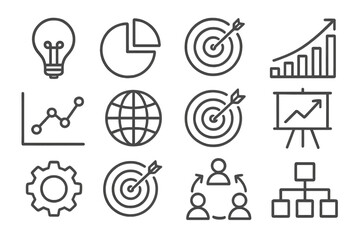 Aufkleber - Collection of business and analytics icons representing planning, growth, and teamwork concepts in a modern design