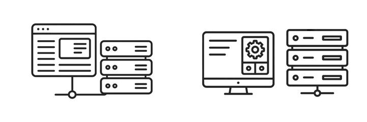Fototapete - Illustrations of a web server and computer system showcasing network technology and data management processes