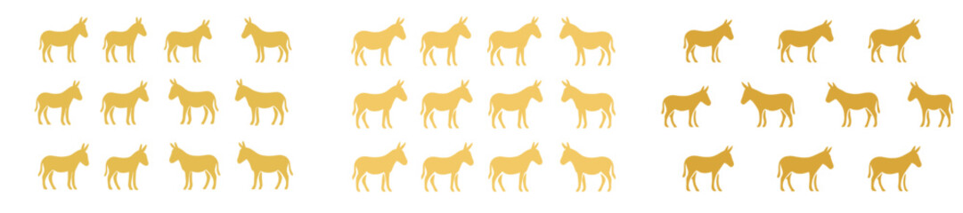 Poster - Collection of golden donkey silhouettes arranged in even rows showcasing simple animal design and aesthetic appeal