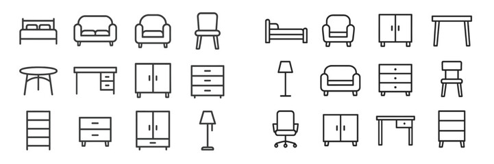 Poster - Modern line art furniture collection showcasing various home items for living and office spaces