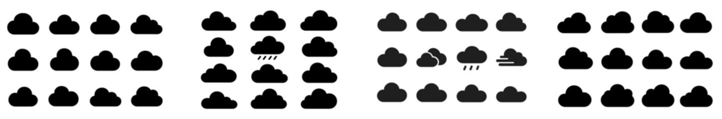 Poster - Variety of cloud icons representing different weather conditions in simple black design