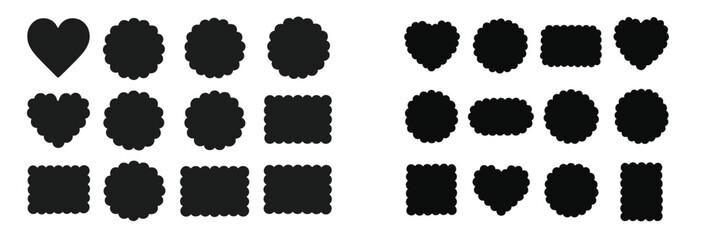 Aufkleber - Variety of scalloped and heart-shaped black cutouts arranged in a grid pattern on a white background for creative projects