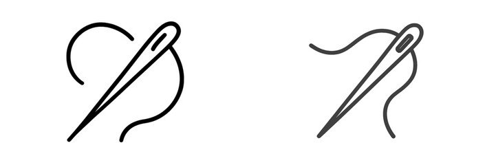 Aufkleber - Needle and thread symbolizing sewing craft, artistic creativity, and textile design in simple black and white outline