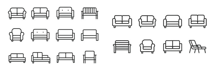 Poster - Various styles of couches and chairs displayed in a minimalist design showcasing furniture options for different interior themes