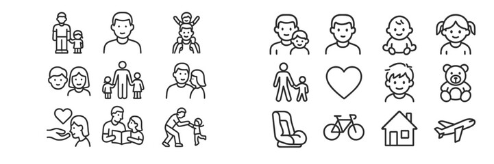 Aufkleber - Variety of simple line drawings depicting families, children, and everyday activities in a playful style