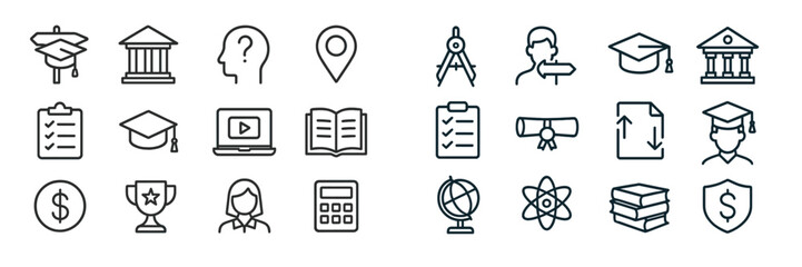 Poster - Educational symbols and icons representing various academic activities and institutions in a minimalistic design