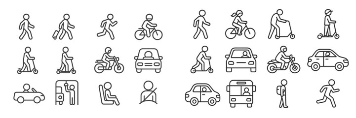 Poster - Various transportation icons illustrating different modes of travel and movement in a modern city environment