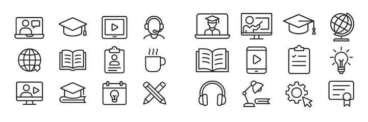 Poster - Educational icons representing various learning and training activities in a digital format on a white background