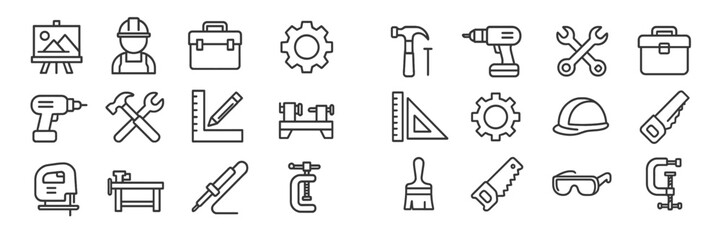 Poster - Collection of construction and workshop tools and symbols used in various trades and craftsmanship