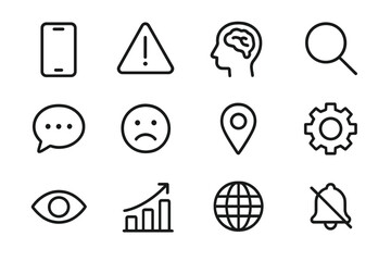 Leinwandbilder - Collection of simple icons depicting technology, communication, and global connection concepts in minimalistic design
