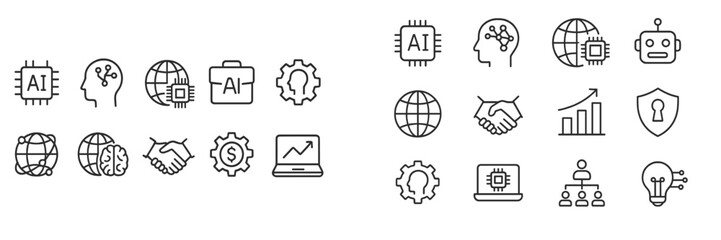 Aufkleber - Exploring connections between artificial intelligence and technology through various icons and symbols in a minimalist design
