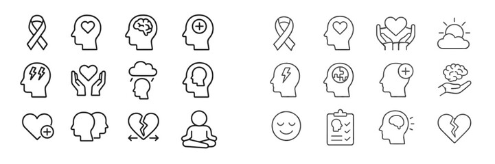 Poster - Mental health awareness symbols and icons representing support and understanding of emotional well-being